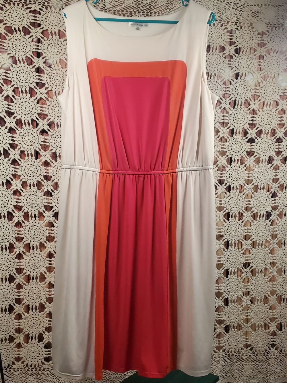 Sandra Darren Cream Midi Dress with Pink & Orange Panels